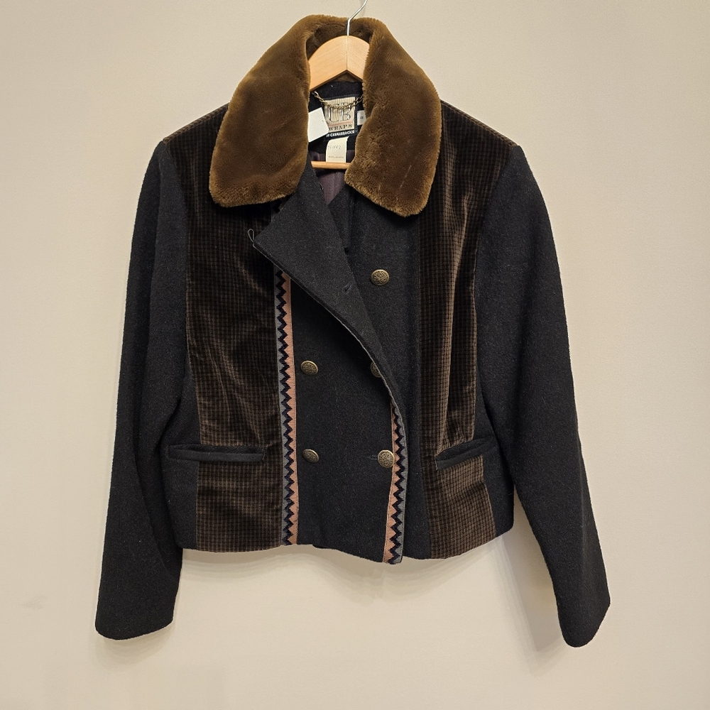 Vintage CB Wraps by Canvasbacks Fur Collar Wool & Velvet Coat Sz 8